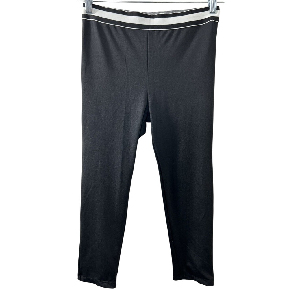 Ambiance Striped Waist Leggings M Black Lattice Cutout Capri Athleisure Sporty
